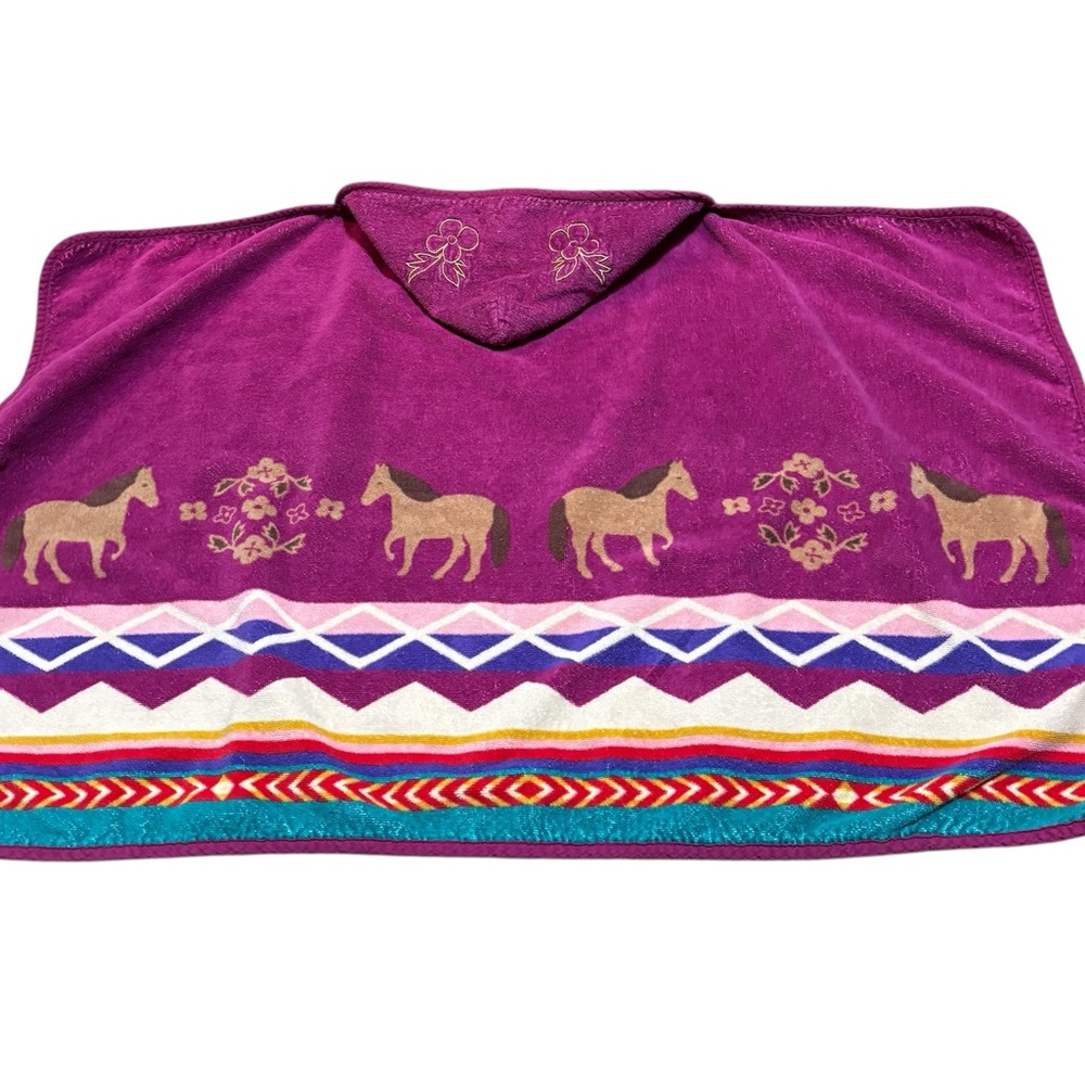 Kids Pendleton Home Collection hooded towel, Southwestern pattern horse motif